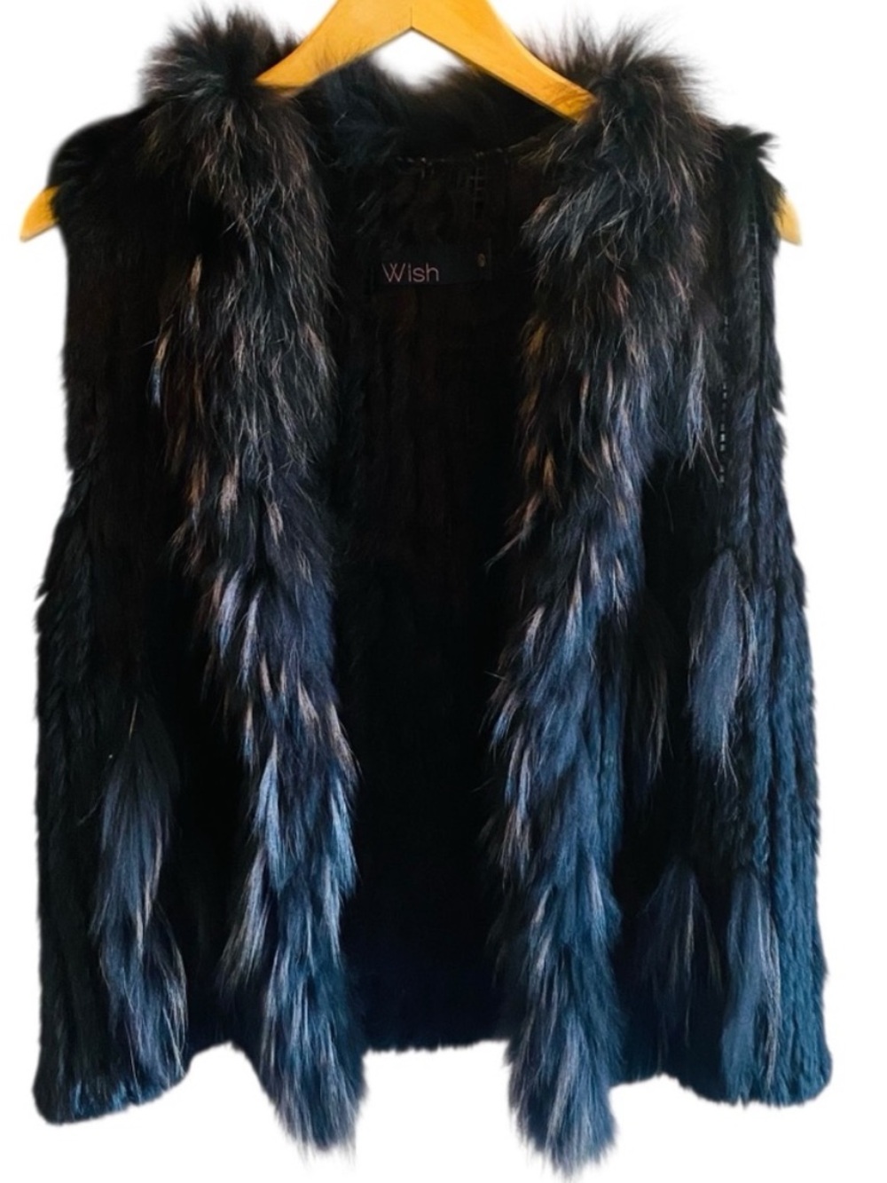 Wish Atlanta Rabbit Fur Vest, Black, Size S